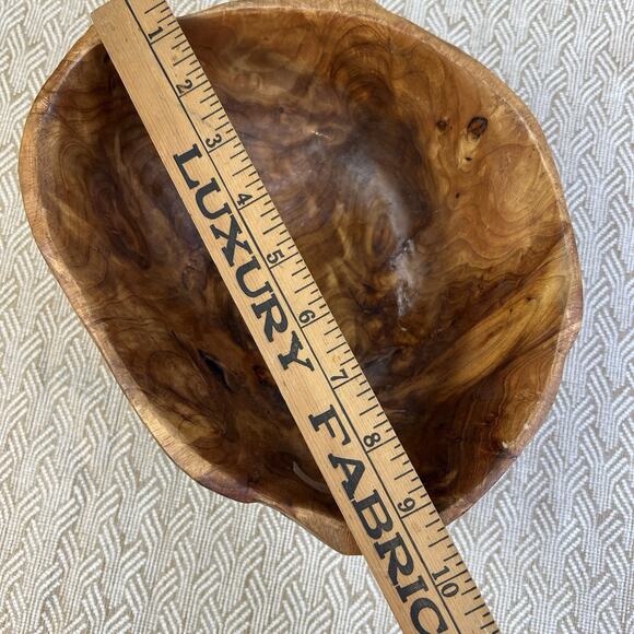 Burl Wood Hand Carved Bowl Rustic Natural Art Stamped CON2 Brown Approx 10" x 7" - Picture 8 of 13